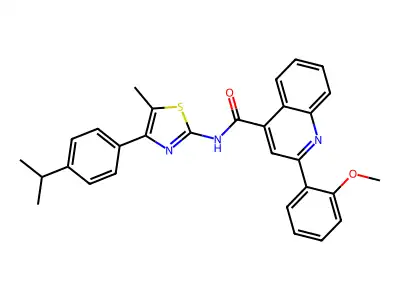 2-(2-methoxyphenyl)-N-[5-methyl-4-(4-propan-2-ylphenyl)-1,3-thiazol-2-yl]quinoline-4-carboxamide structure
