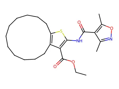 ethyl 15-[(3,5-dimethyl-1,2-oxazole-4-carbonyl)amino]-14-thiabicyclo[11.3.0]hexadeca-1(13),15-diene-16-carboxylate structure