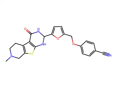 4-[[5-(1,2,3,4,5,6,7,8-Octahydro-7-methyl-4-oxopyrido[4',3':4,5]thieno[2,3-d]pyrimidin-2-yl)-2-furanyl]methoxy]benzonitrile structure