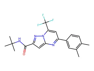N-tert-butyl-5-(3,4-dimethylphenyl)-7-(trifluoromethyl)pyrazolo[1,5-a]pyrimidine-2-carboxamide structure