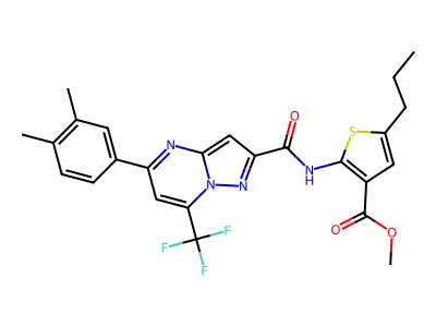 methyl 2-({[5-(3,4-dimethylphenyl)-7-(trifluoromethyl)pyrazolo[1,5-a]pyrimidin-2-yl]carbonyl}amino)-5-propyl-3-thiophenecarboxylate structure