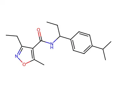 3-ethyl-5-methyl-N-{1-[4-(propan-2-yl)phenyl]propyl}-1,2-oxazole-4-carboxamide structure