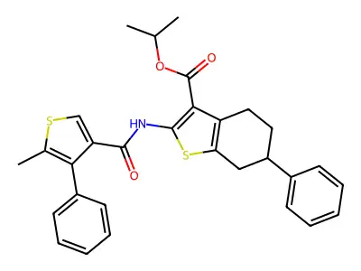 isopropyl 2-{[(5-methyl-4-phenyl-3-thienyl)carbonyl]amino}-6-phenyl-4,5,6,7-tetrahydro-1-benzothiophene-3-carboxylate structure