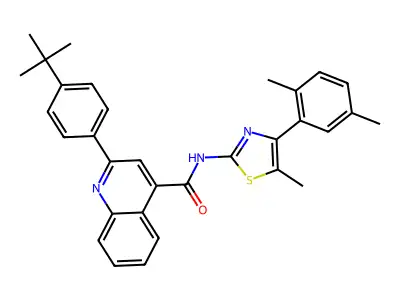 2-(4-tert-butylphenyl)-N-[4-(2,5-dimethylphenyl)-5-methyl-1,3-thiazol-2-yl]quinoline-4-carboxamide structure