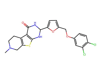 2-[5-[(3,4-dichlorophenoxy)methyl]furan-2-yl]-7-methyl-1,2,3,5,6,8-hexahydropyrido[2,3]thieno[2,4-d]pyrimidin-4-one structure