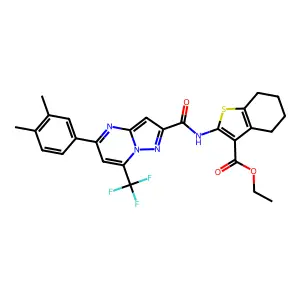 ethyl 2-({[5-(3,4-dimethylphenyl)-7-(trifluoromethyl)pyrazolo[1,5-a]pyrimidin-2-yl]carbonyl}amino)-4,5,6,7-tetrahydro-1-benzothiophene-3-carboxylate structure