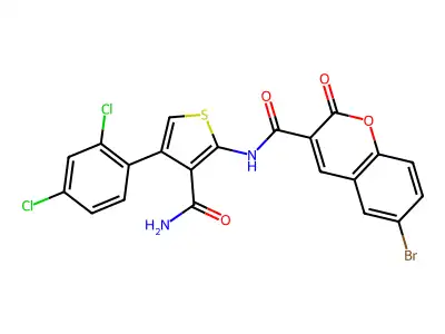 6-bromo-N-[3-carbamoyl-4-(2,4-dichlorophenyl)thiophen-2-yl]-2-oxochromene-3-carboxamide structure