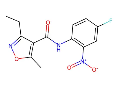 3-ethyl-N-(4-fluoro-2-nitrophenyl)-5-methyl-1,2-oxazole-4-carboxamide structure