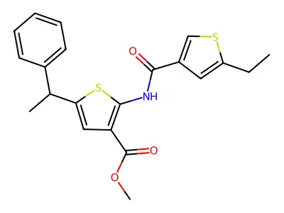methyl 2-[(5-ethylthiophene-3-carbonyl)amino]-5-(1-phenylethyl)thiophene-3-carboxylate structure