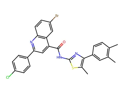 6-bromo-2-(4-chlorophenyl)-N-[4-(3,4-dimethylphenyl)-5-methyl-1,3-thiazol-2-yl]quinoline-4-carboxamide structure