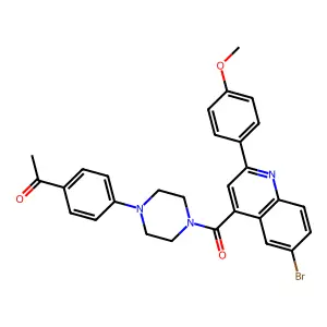 1-[4-[4-[6-bromo-2-(4-methoxyphenyl)quinoline-4-carbonyl]piperazin-1-yl]phenyl]ethanone structure