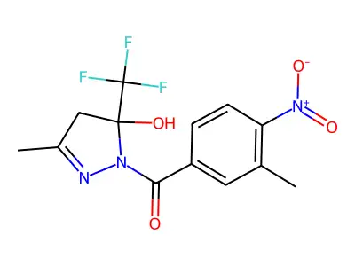 [5-hydroxy-3-methyl-5-(trifluoromethyl)-4,5-dihydro-1H-pyrazol-1-yl](3-methyl-4-nitrophenyl)methanone structure