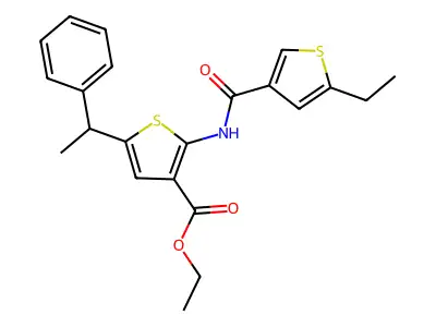 ethyl 2-[(5-ethylthiophene-3-carbonyl)amino]-5-(1-phenylethyl)thiophene-3-carboxylate structure