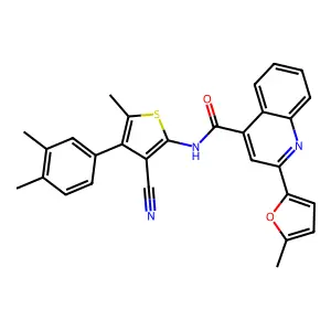 N-[3-cyano-4-(3,4-dimethylphenyl)-5-methylthiophen-2-yl]-2-(5-methylfuran-2-yl)quinoline-4-carboxamide structure