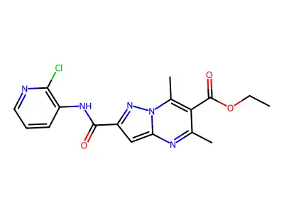 ethyl 2-[(2-chloropyridin-3-yl)carbamoyl]-5,7-dimethylpyrazolo[1,5-a]pyrimidine-6-carboxylate structure