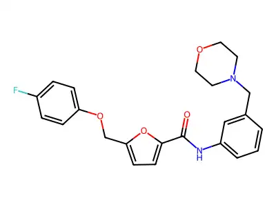 5-[(4-fluorophenoxy)methyl]-N-[3-(morpholin-4-ylmethyl)phenyl]furan-2-carboxamide structure