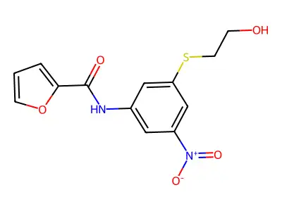 N-{3-[(2-hydroxyethyl)sulfanyl]-5-nitrophenyl}-2-furamide structure