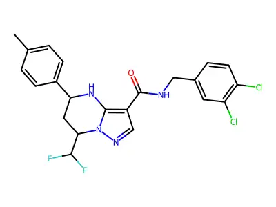 N-(3,4-dichlorobenzyl)-7-(difluoromethyl)-5-(4-methylphenyl)-4,5,6,7-tetrahydropyrazolo[1,5-a]pyrimidine-3-carboxamide structure