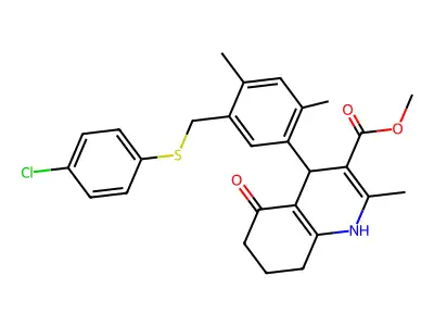 methyl 4-(5-{[(4-chlorophenyl)sulfanyl]methyl}-2,4-dimethylphenyl)-2-methyl-5-oxo-1,4,5,6,7,8-hexahydro-3-quinolinecarboxylate structure