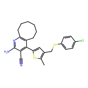 2-amino-4-(4-{[(4-chlorophenyl)sulfanyl]methyl}-5-methyl-2-thienyl)-5,6,7,8,9,10-hexahydrocycloocta[b]pyridine-3-carbonitrile structure