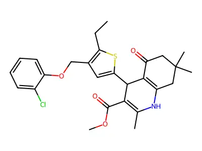 methyl 4-{4-[(2-chlorophenoxy)methyl]-5-ethyl-2-thienyl}-2,7,7-trimethyl-5-oxo-1,4,5,6,7,8-hexahydro-3-quinolinecarboxylate structure