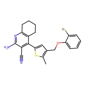 2-amino-4-{4-[(2-bromophenoxy)methyl]-5-methyl-2-thienyl}-5,6,7,8-tetrahydro-3-quinolinecarbonitrile structure
