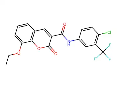 N-[4-chloro-3-(trifluoromethyl)phenyl]-8-ethoxy-2-oxochromene-3-carboxamide structure