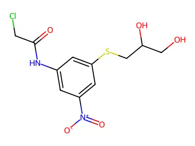 2-chloro-N-{3-[(2,3-dihydroxypropyl)sulfanyl]-5-nitrophenyl}acetamide structure
