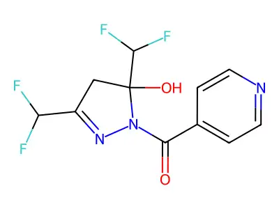 3,5-bis(difluoromethyl)-1-isonicotinoyl-4,5-dihydro-1H-pyrazol-5-ol structure