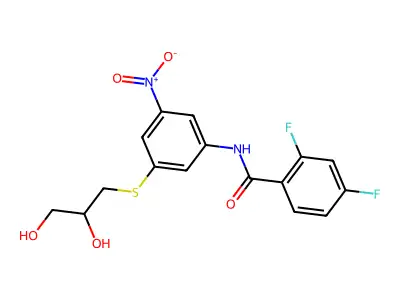 N-{3-[(2,3-dihydroxypropyl)sulfanyl]-5-nitrophenyl}-2,4-difluorobenzamide structure