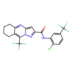 N-[2-chloro-5-(trifluoromethyl)phenyl]-9-(trifluoromethyl)-5,6,7,8-tetrahydropyrazolo[5,1-b]quinazoline-2-carboxamide structure