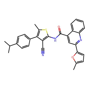 N-[3-cyano-5-methyl-4-(4-propan-2-ylphenyl)thiophen-2-yl]-2-(5-methylfuran-2-yl)quinoline-4-carboxamide structure