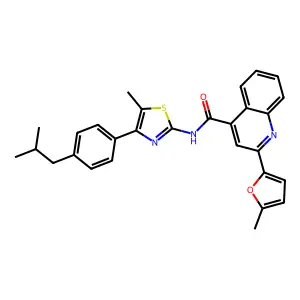 2-(5-methylfuran-2-yl)-N-[5-methyl-4-[4-(2-methylpropyl)phenyl]-1,3-thiazol-2-yl]quinoline-4-carboxamide structure
