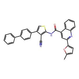 N-[3-cyano-4-(4-phenylphenyl)thiophen-2-yl]-2-(5-methylfuran-2-yl)quinoline-4-carboxamide structure