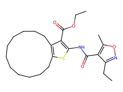 ethyl 15-[(3-ethyl-5-methyl-1,2-oxazole-4-carbonyl)amino]-14-thiabicyclo[11.3.0]hexadeca-1(13),15-diene-16-carboxylate structure