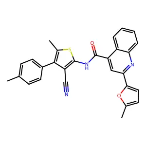 N-[3-cyano-5-methyl-4-(4-methylphenyl)thiophen-2-yl]-2-(5-methylfuran-2-yl)quinoline-4-carboxamide structure