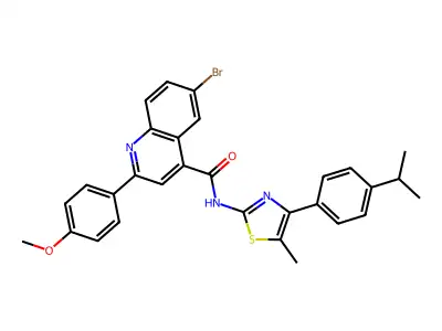 6-bromo-2-(4-methoxyphenyl)-N-[5-methyl-4-(4-propan-2-ylphenyl)-1,3-thiazol-2-yl]quinoline-4-carboxamide structure