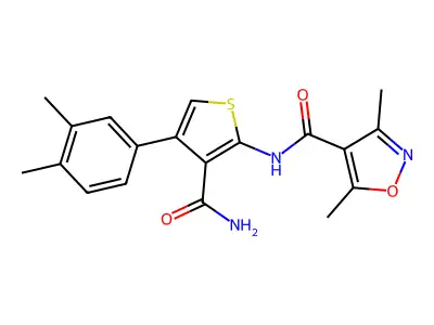 N-[3-carbamoyl-4-(3,4-dimethylphenyl)thiophen-2-yl]-3,5-dimethyl-1,2-oxazole-4-carboxamide structure