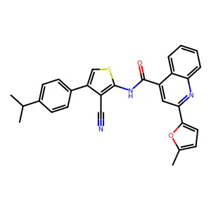N-[3-cyano-4-(4-propan-2-ylphenyl)thiophen-2-yl]-2-(5-methylfuran-2-yl)quinoline-4-carboxamide structure