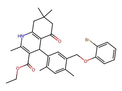ethyl 4-{5-[(2-bromophenoxy)methyl]-2,4-dimethylphenyl}-2,7,7-trimethyl-5-oxo-1,4,5,6,7,8-hexahydro-3-quinolinecarboxylate structure