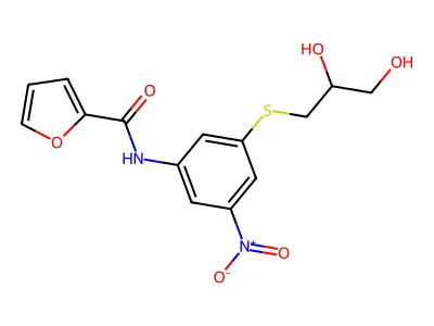 N-{3-[(2,3-dihydroxypropyl)sulfanyl]-5-nitrophenyl}-2-furamide structure