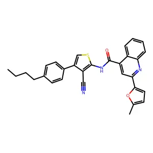 N-[4-(4-butylphenyl)-3-cyanothiophen-2-yl]-2-(5-methylfuran-2-yl)quinoline-4-carboxamide structure