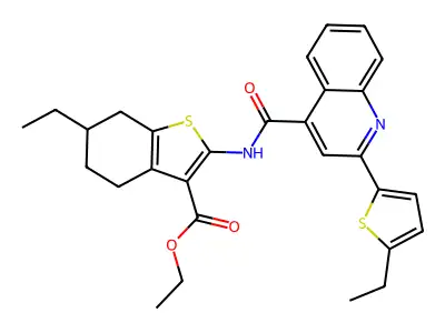 ethyl 6-ethyl-2-({[2-(5-ethyl-2-thienyl)-4-quinolinyl]carbonyl}amino)-4,5,6,7-tetrahydro-1-benzothiophene-3-carboxylate structure
