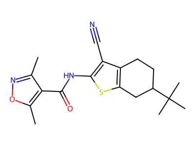 N-(6-tert-butyl-3-cyano-4,5,6,7-tetrahydro-1-benzothiophen-2-yl)-3,5-dimethyl-1,2-oxazole-4-carboxamide structure