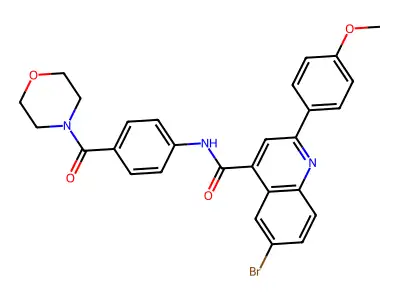 6-bromo-2-(4-methoxyphenyl)-N-[4-(morpholine-4-carbonyl)phenyl]quinoline-4-carboxamide structure