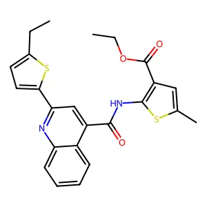 ethyl 2-[[2-(5-ethylthiophen-2-yl)quinoline-4-carbonyl]amino]-5-methylthiophene-3-carboxylate structure