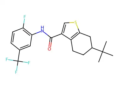 6-tert-butyl-N-[2-fluoro-5-(trifluoromethyl)phenyl]-4,5,6,7-tetrahydro-1-benzothiophene-3-carboxamide structure