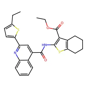 ethyl 2-({[2-(5-ethyl-2-thienyl)-4-quinolinyl]carbonyl}amino)-4,5,6,7-tetrahydro-1-benzothiophene-3-carboxylate structure