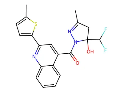 [5-(difluoromethyl)-5-hydroxy-3-methyl-4H-pyrazol-1-yl]-[2-(5-methylthiophen-2-yl)quinolin-4-yl]methanone structure