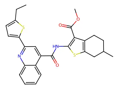methyl 2-({[2-(5-ethylthiophen-2-yl)quinolin-4-yl]carbonyl}amino)-6-methyl-4,5,6,7-tetrahydro-1-benzothiophene-3-carboxylate structure